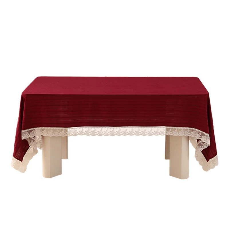 Rectangular festive tablecloth with lace border and fine waffle texture Stornfield