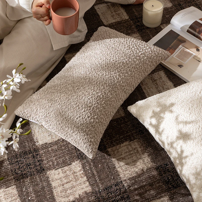Rectangular Boucle Lumbar Pillow with Textured Teddy Surface Stornfield