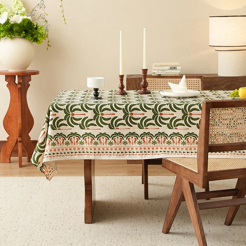 Rectangular printed table runner made of cotton blend with botanical ornament print Stornfield