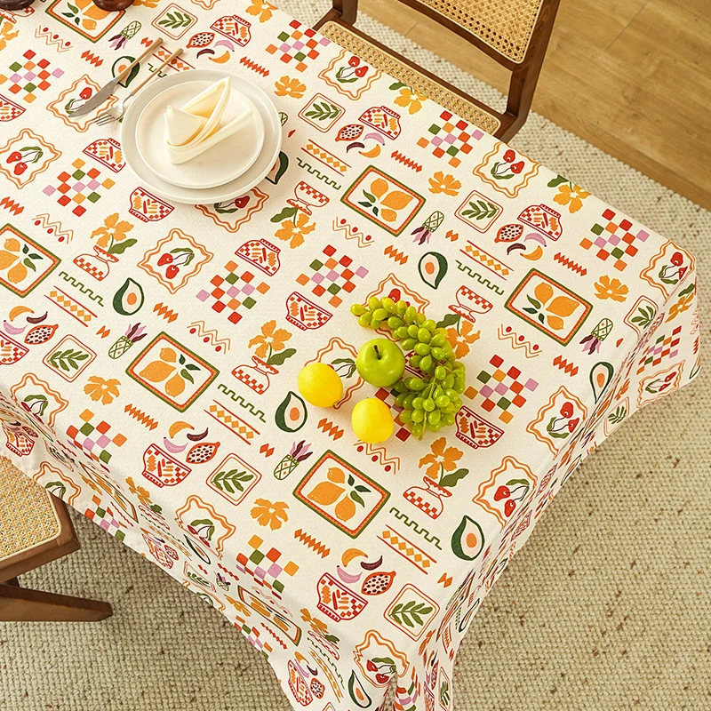 Rectangular tablecloth with retro-inspired tile pattern and cotton blend Stornfield