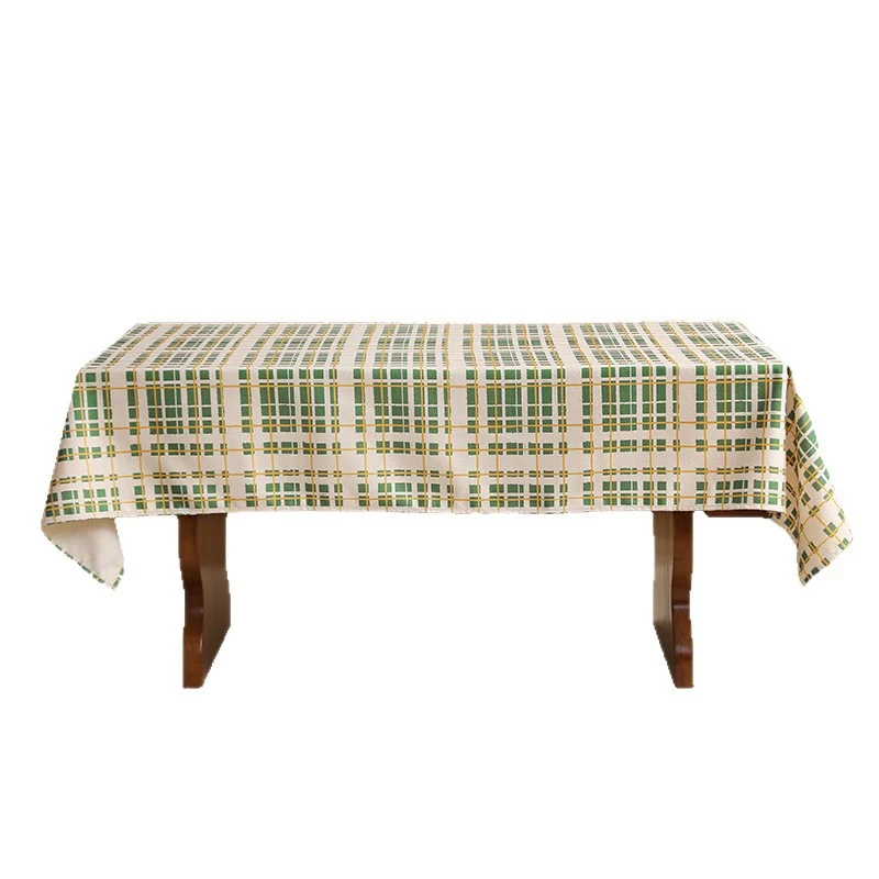 Rectangular coated tablecloth with checked plaid pattern and water-repellent surface Stornfield