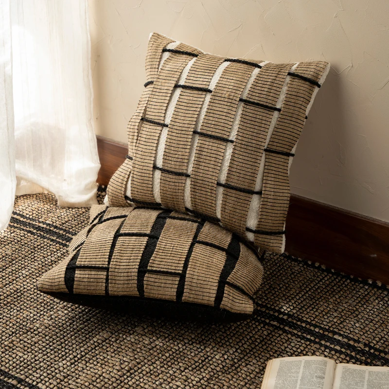 Square Decorative Cushion with Woven Checkered Pattern Relief Structure Stornfield
