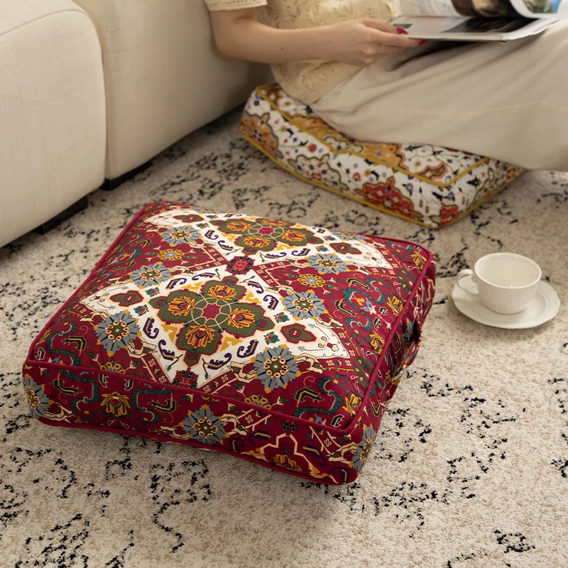 Square decorative cushion cover with oriental medallion pattern and contrasting piping Stornfield