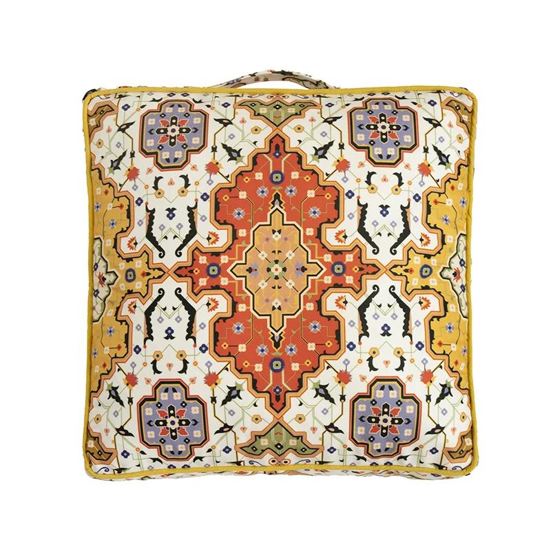 Square decorative cushion cover with oriental medallion pattern and contrasting piping Stornfield
