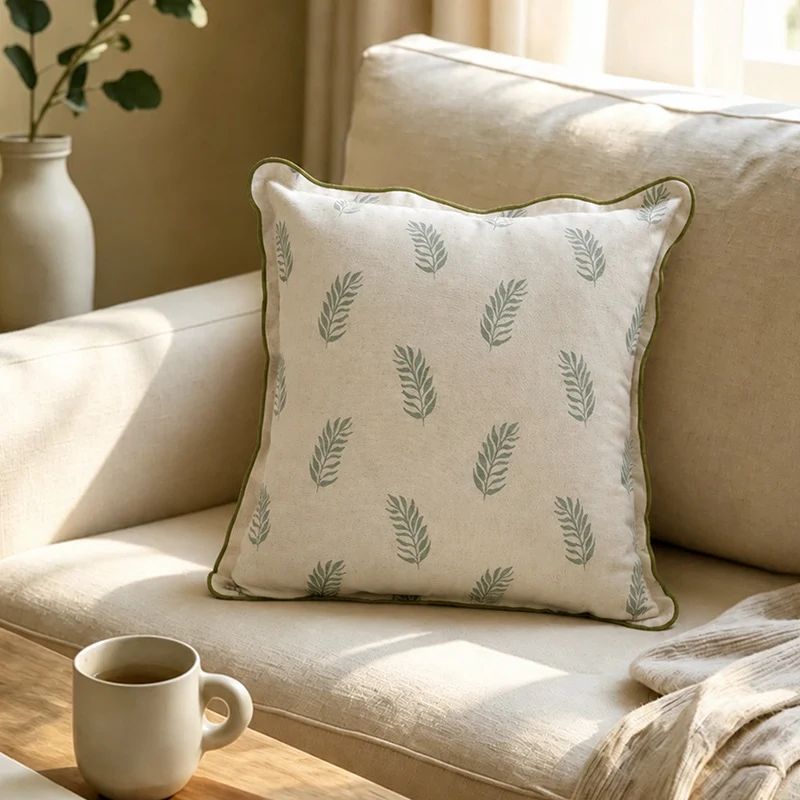 Square decorative cushion cover with wavy edge and botanical print Stornfield