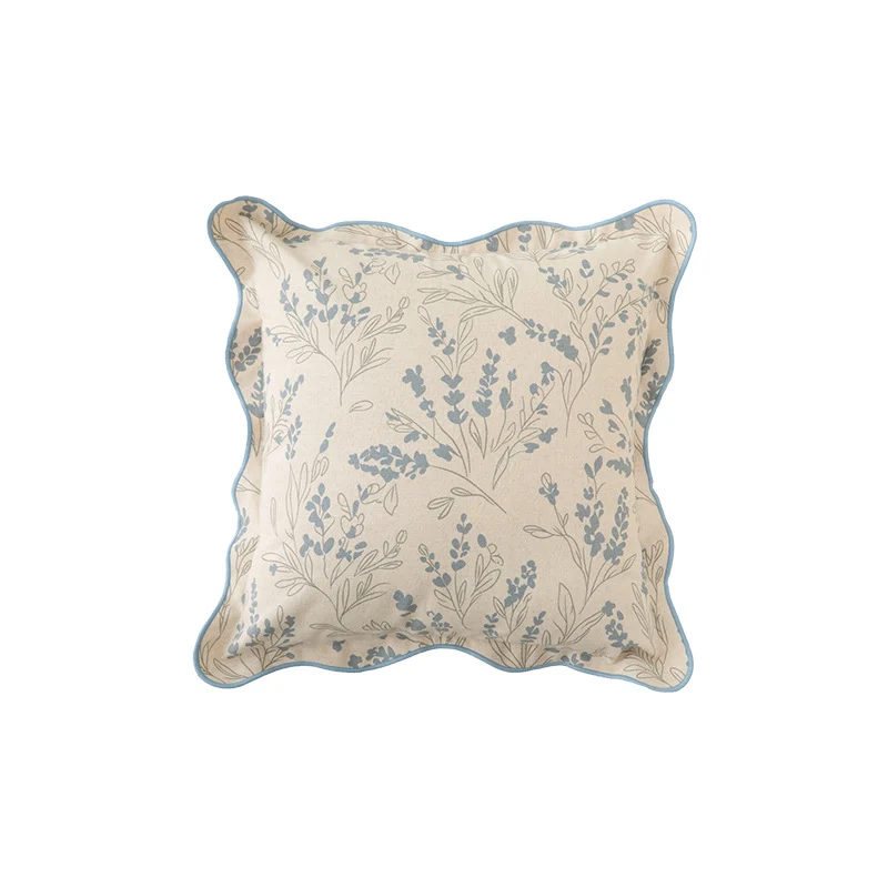 Square decorative cushion cover with wavy edge and botanical print Stornfield