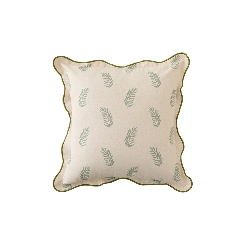 Square decorative cushion cover with wavy edge and botanical print Stornfield