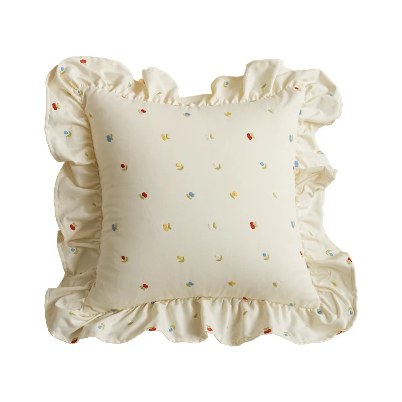 Square embroidered cushion cover made of cotton blend with frill edge Stornfield