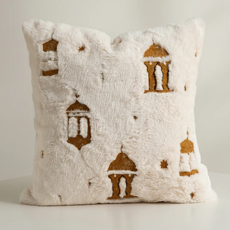 Luxurious decorative pillow cover made of faux fur with relief mandala motif Stornfield