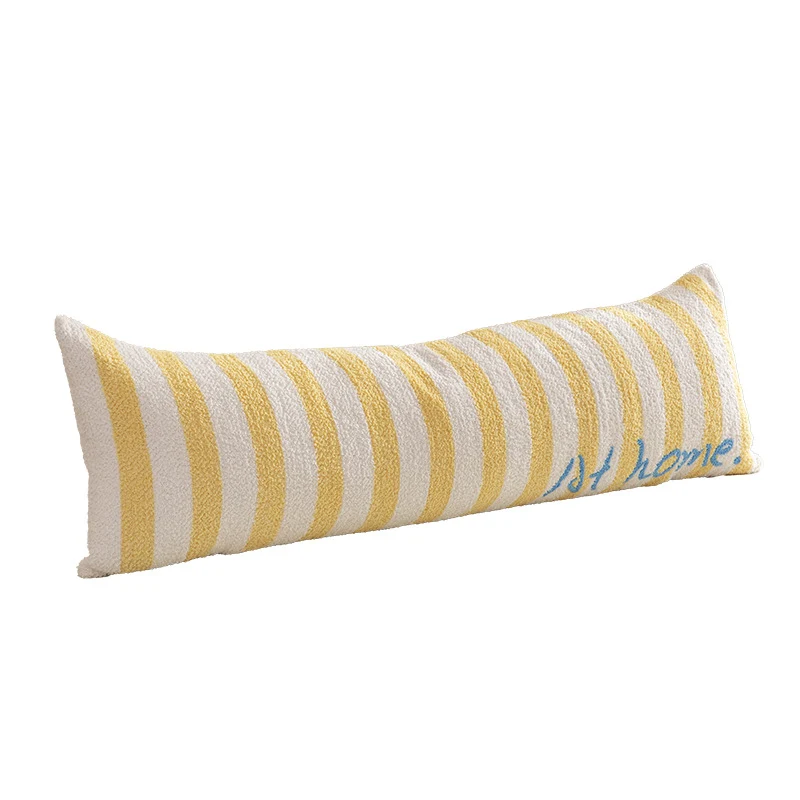 Elongated bench and windowsill cushion with nautical stripe texture and embroidered lettering Stornfield