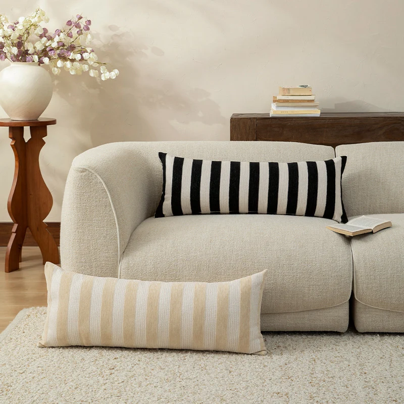 Long striped linen-cotton lumbar pillow for sofa and bed Stornfield