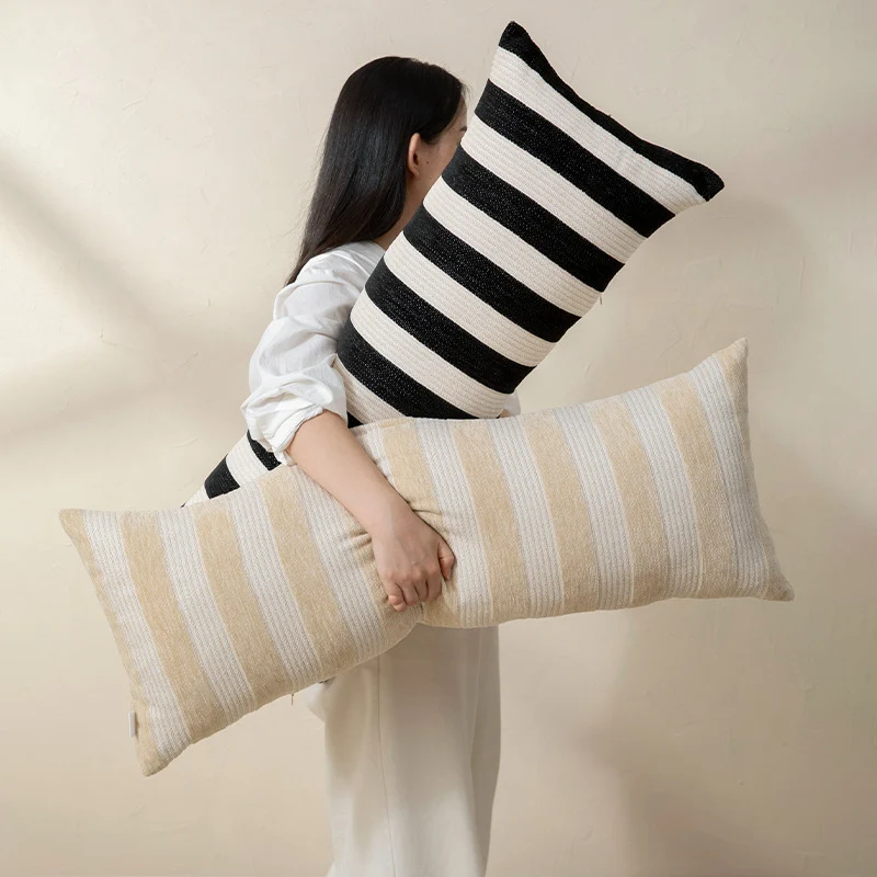Long striped linen-cotton lumbar pillow for sofa and bed Stornfield