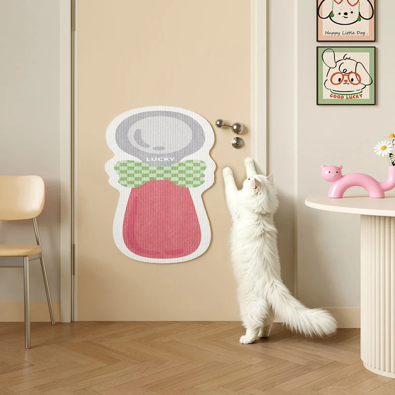 Door-Mounted Adhesive Cat Scratching Protector Pad with Textured Surface and Decorative Bow Shape