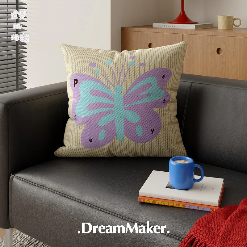 Decorative Square Throw Pillow Cover with Ribbed Texture and Large Floral Appliqué