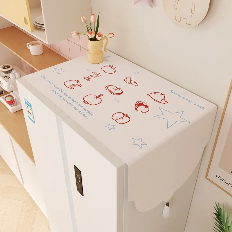 Decorative Refrigerator Top Dust Cover with Scalloped Edge and Tassel