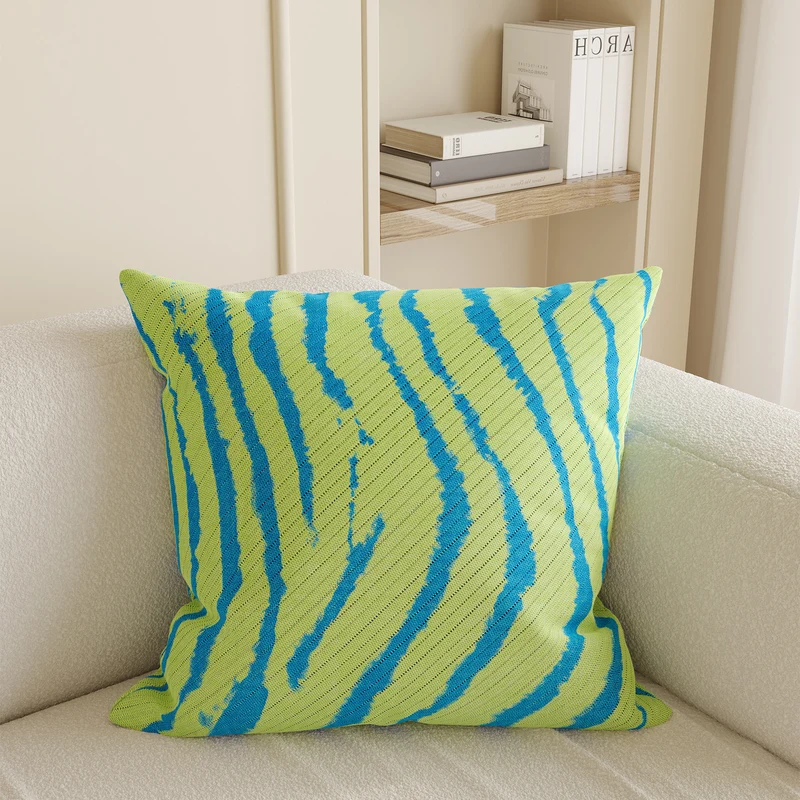 Decorative Knitted Striped Square Throw Pillow Cover with Textured Ribbed Weave and Hidden Zipper