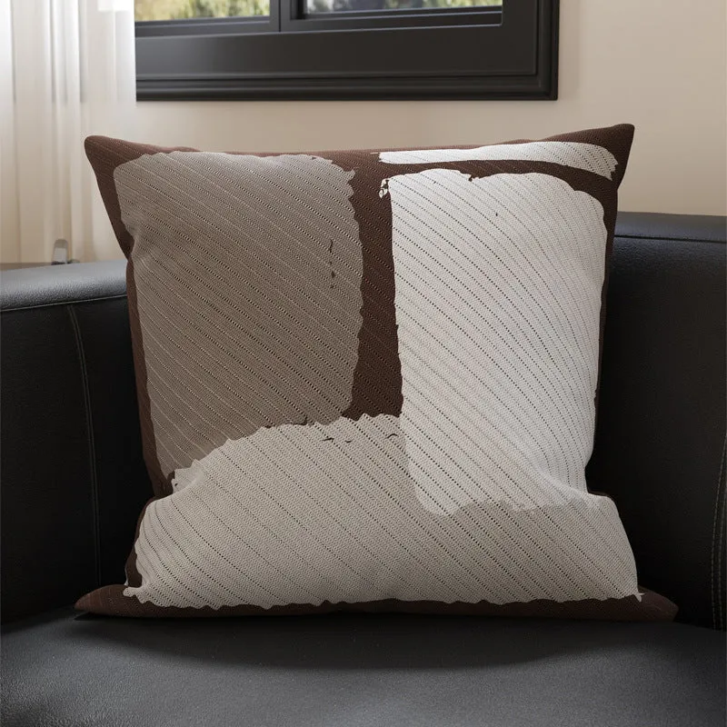 Decorative Knit-Texture Square Throw Pillow Cover with Abstract Block Print
