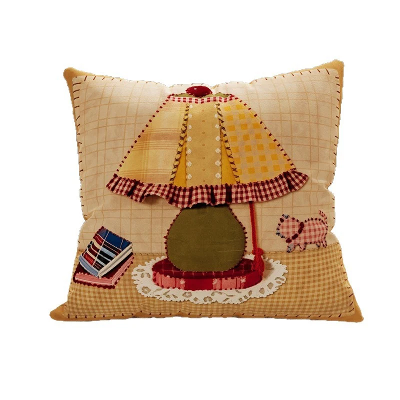 Decorative Gingham Embroidered Pear Appliqué Throw Pillow Cover