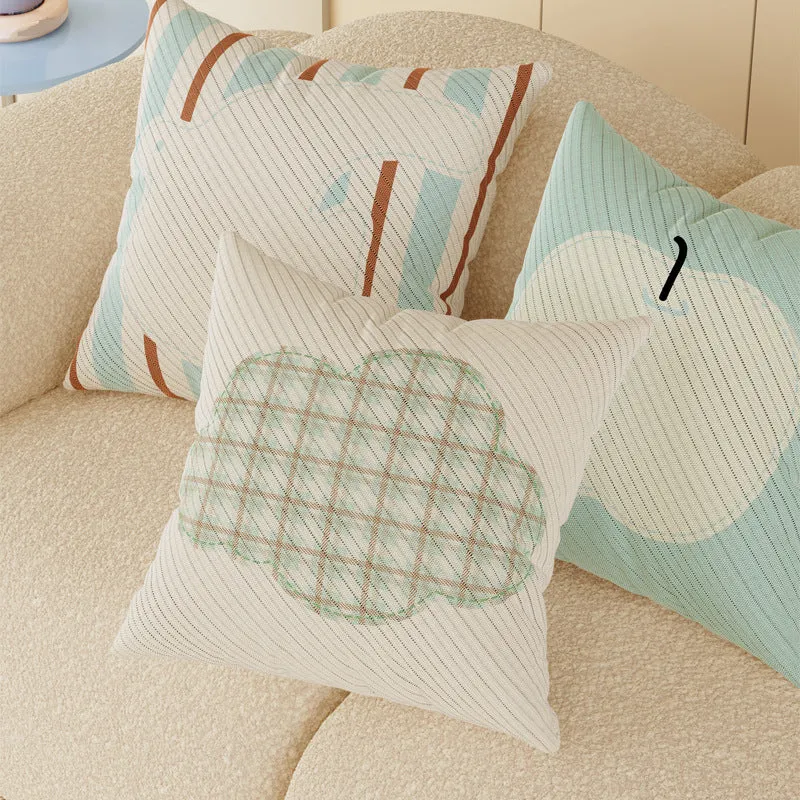 Decorative Cotton-Linen Throw Pillow Cover Set with Pastel Shape Motifs and Quilted Texture