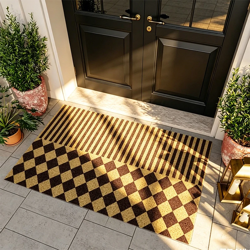 Coconut fiber doormat with stripe and diamond pattern Stornfield