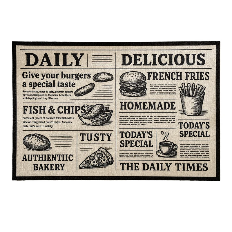 Coir doormat in newspaper layout with non-slip backing Stornfield