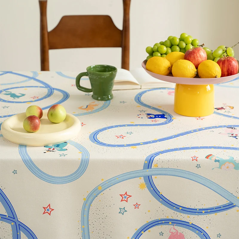 Child-friendly wipeable tablecloth with playful train and animal motif Stornfield