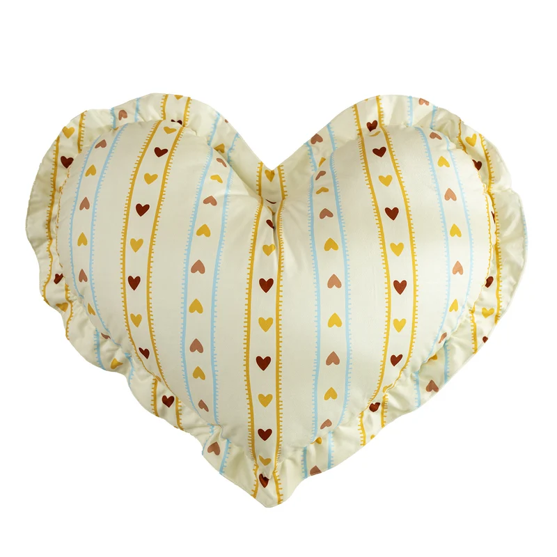 Heart-shaped cotton decorative cushion with gathered edge and heart stripe motif Stornfield