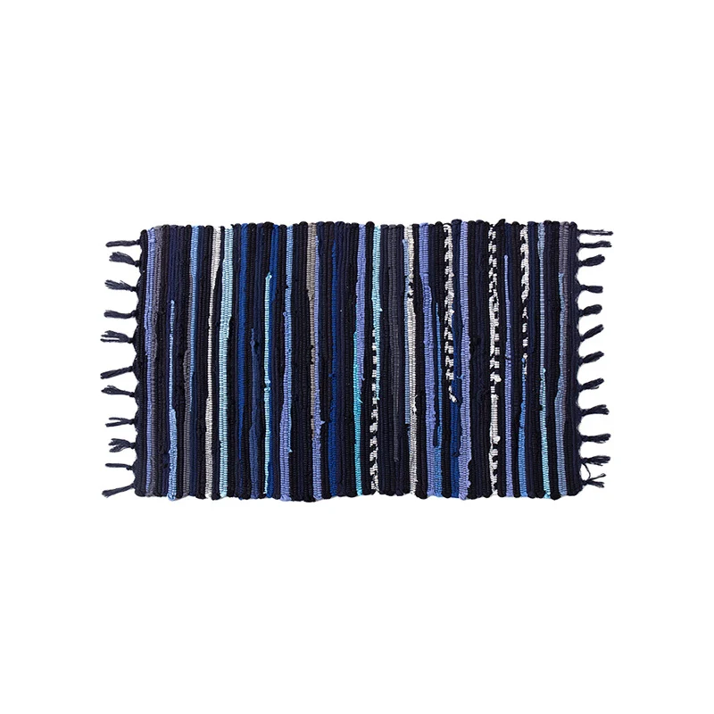Handwoven cotton runner with colorful stripes and fringes Stornfield