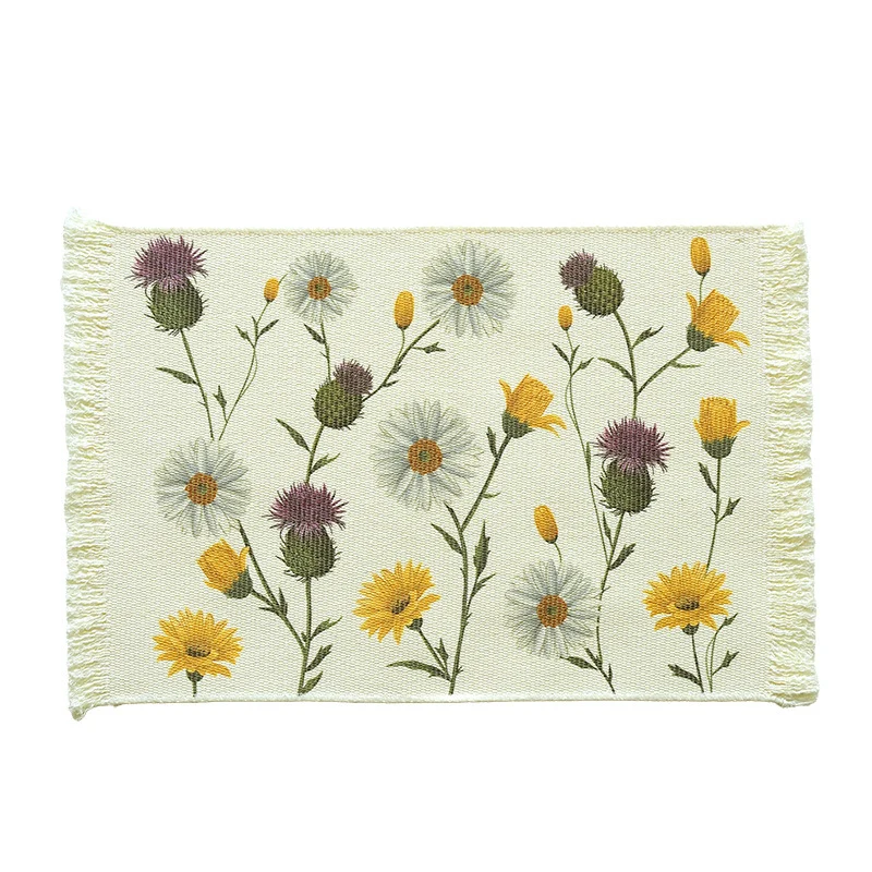 Woven living and beach rug with palm jacquard and decorative fringes Stornfield