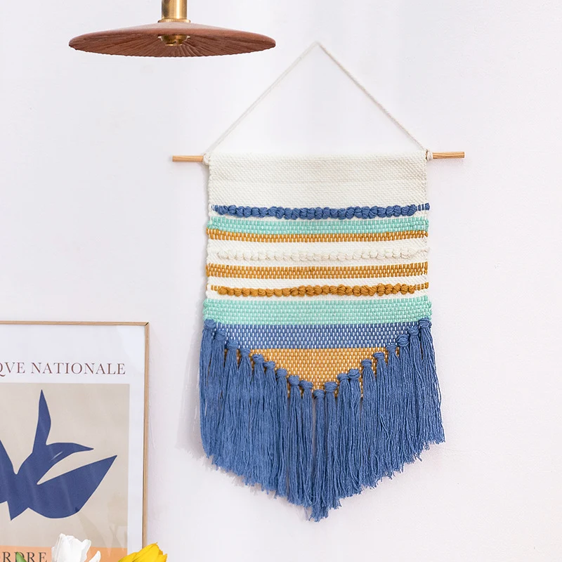 Woven wall hanging with relief stripes and long tassels Stornfield