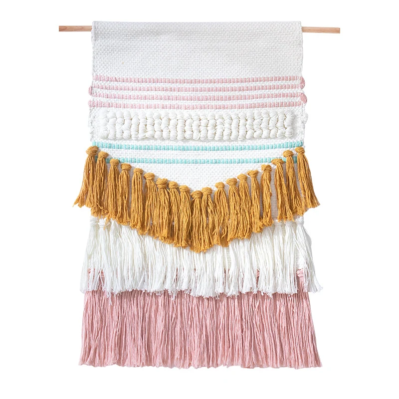Woven wall hanging with relief stripes and long tassels Stornfield