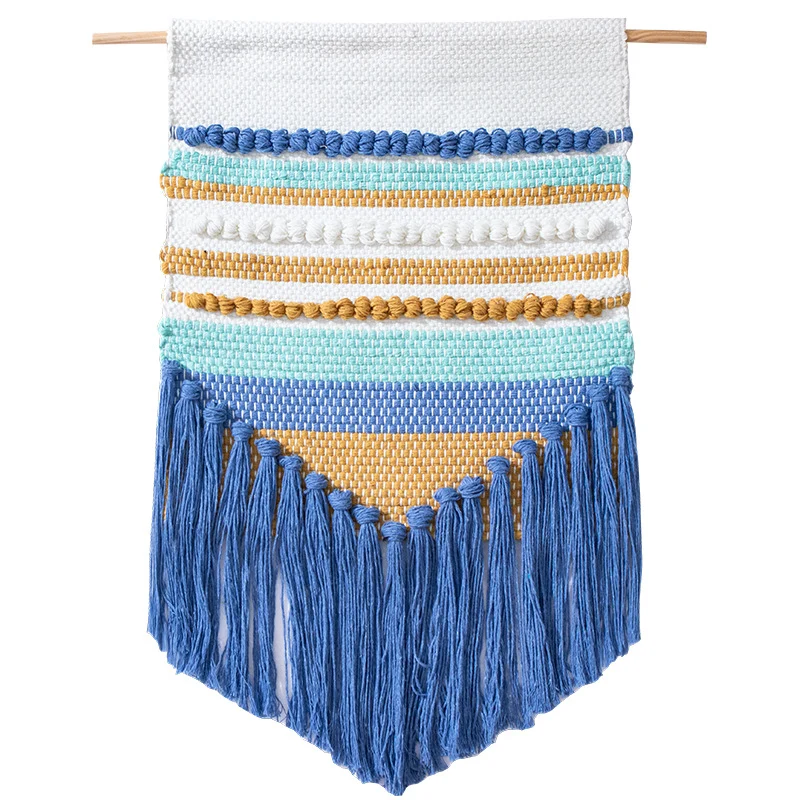 Woven wall hanging with relief stripes and long tassels Stornfield