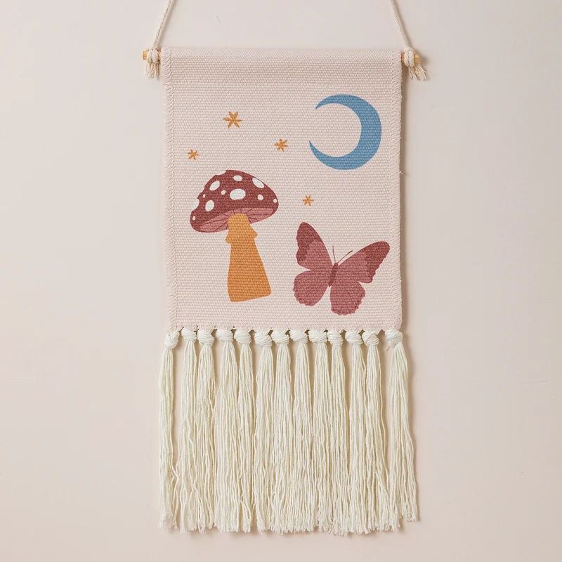 woven wall hanging with fringes and rabbit motif Stornfield