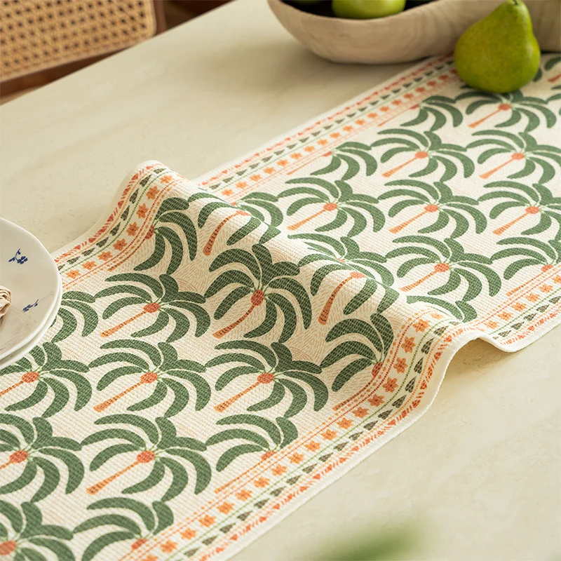 Woven table runner with floral meadow flowers jacquard and fringes Stornfield
