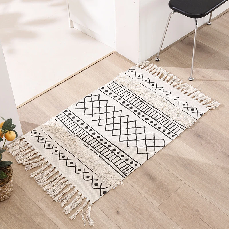 Woven runner rug with fringes and geometric ethnic pattern Stornfield