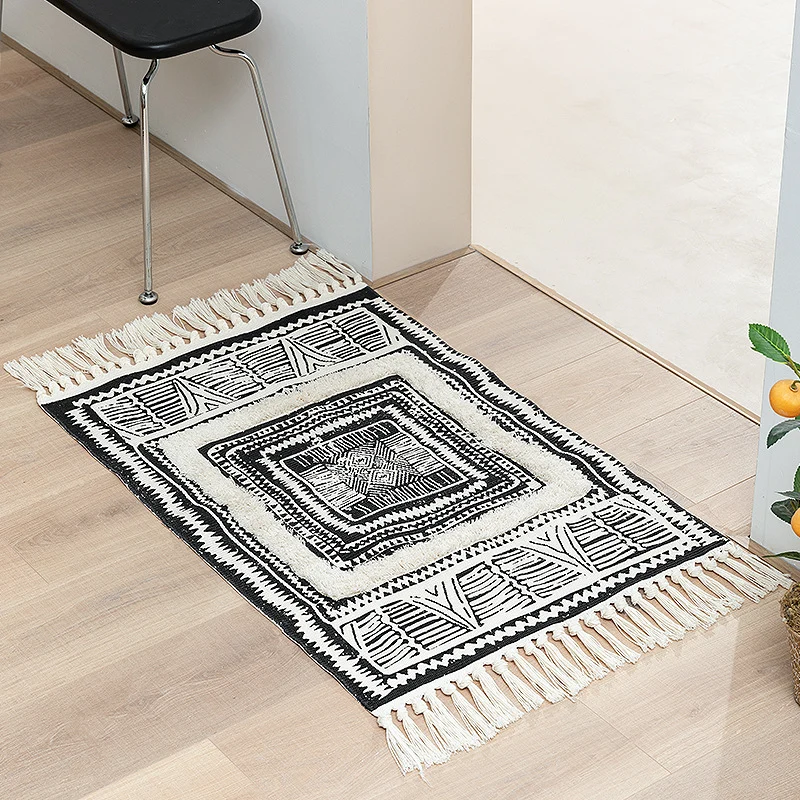 Woven runner rug with fringes and geometric ethnic pattern Stornfield