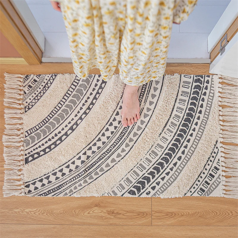 Woven runner rug with fringes and geometric ethnic pattern Stornfield