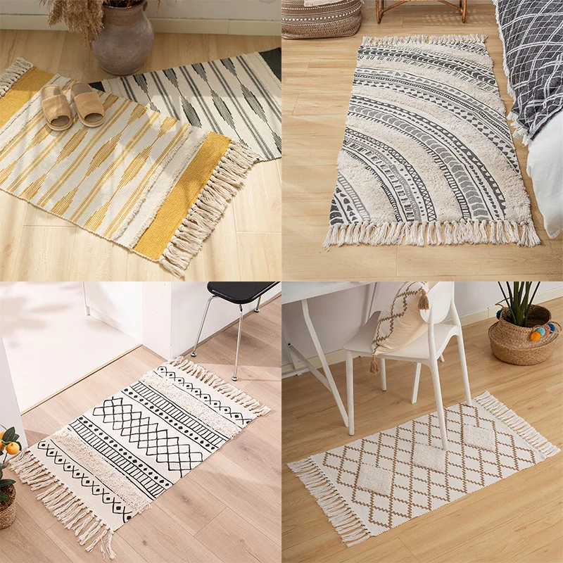 Woven runner rug with fringes and geometric ethnic pattern Stornfield