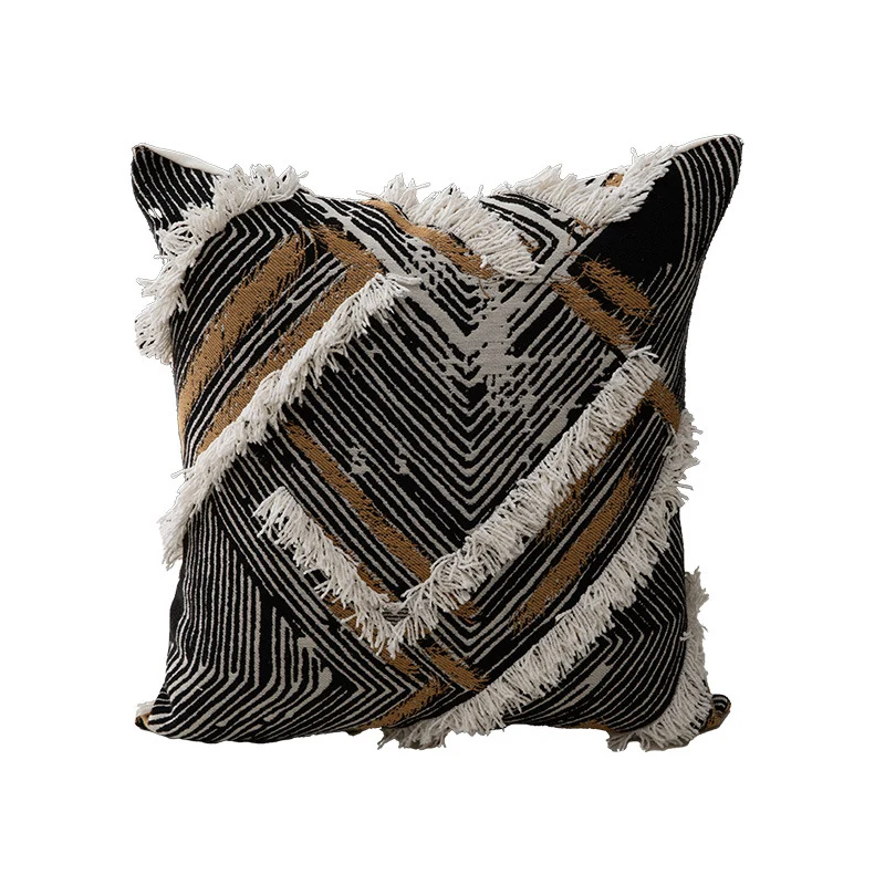 Woven Boho decorative pillow cover with fringes and geometric chevron motif Stornfield