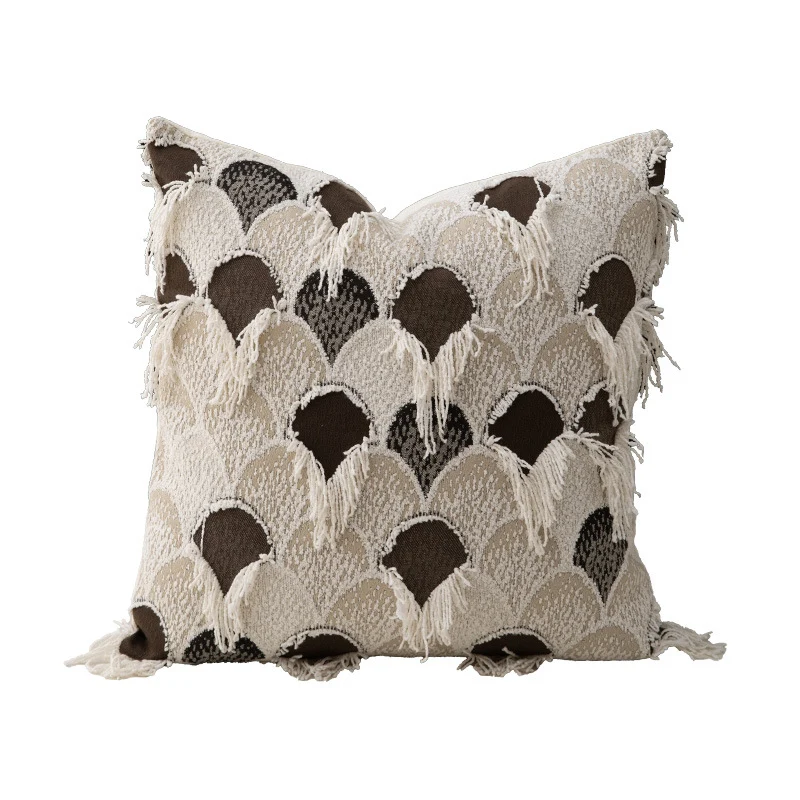 Woven Boho decorative pillow cover with fringes and geometric chevron motif Stornfield