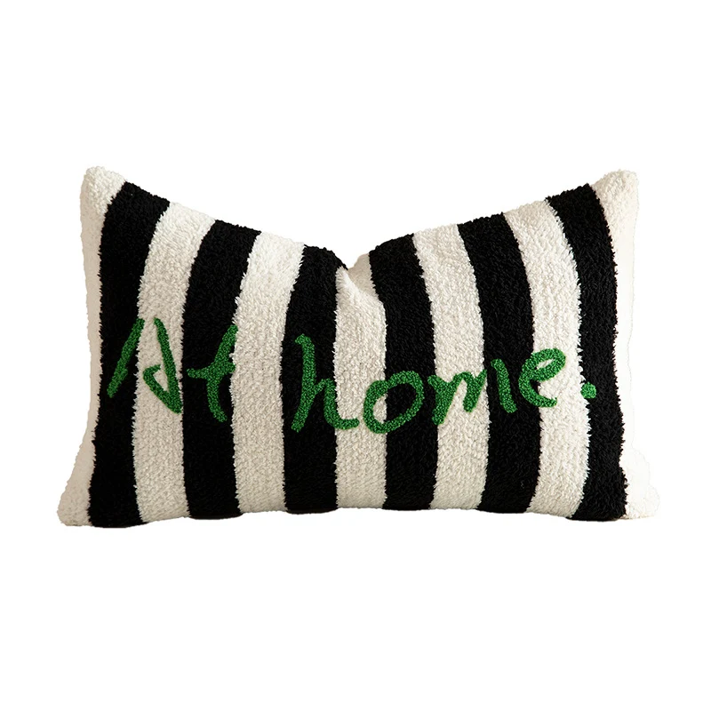 Striped bouclé decorative pillow with embossed loop structure and lettering embroidery Stornfield