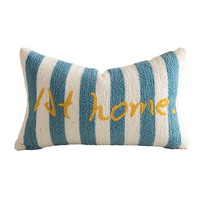 Striped bouclé decorative pillow with embossed loop structure and lettering embroidery Stornfield