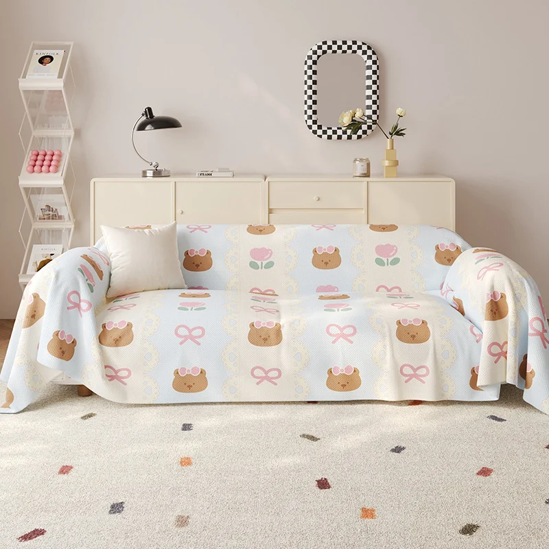 Decorative Cotton-Linen Kawaii Candy and Cat Print Sofa Slipcover