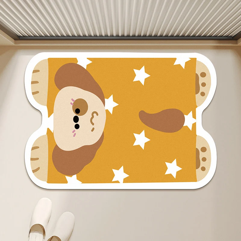 Cute Panda-Shaped Anti-Slip Absorbent Microfiber Bath Mat with Polka Dot Print