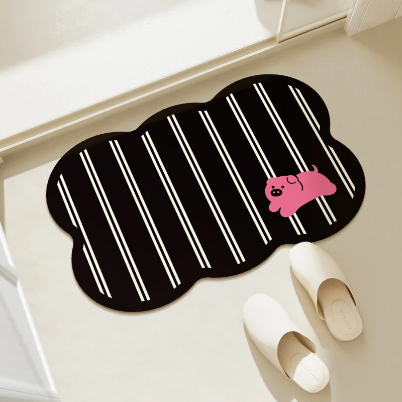 Cloud-Shaped Microfiber Anti-Slip Absorbent Bathroom Mat with Cartoon Dog Print
