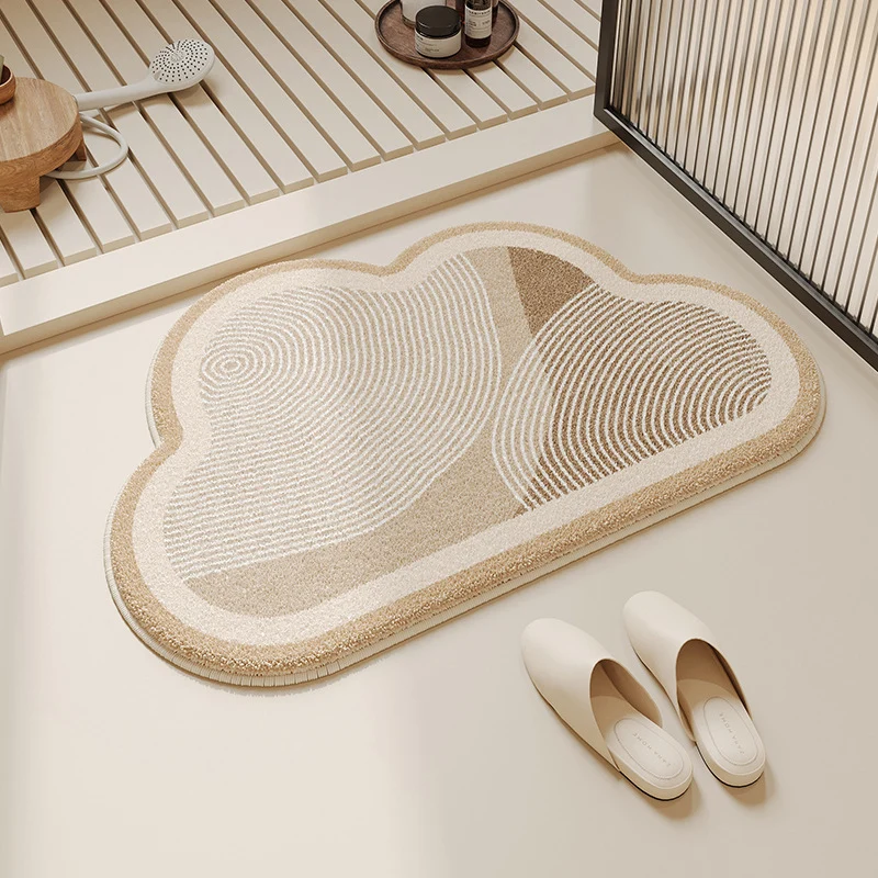 Cloud-Shaped Absorbent Microfiber Bath Mat with Anti-Slip Backing and Textured Concentric Pattern