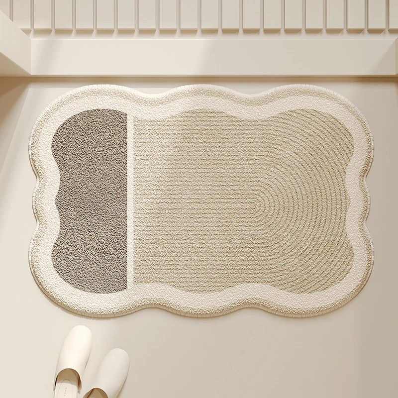 Cloud-Shaped Absorbent Microfiber Bath Mat with Anti-Slip Backing and Textured Concentric Pattern
