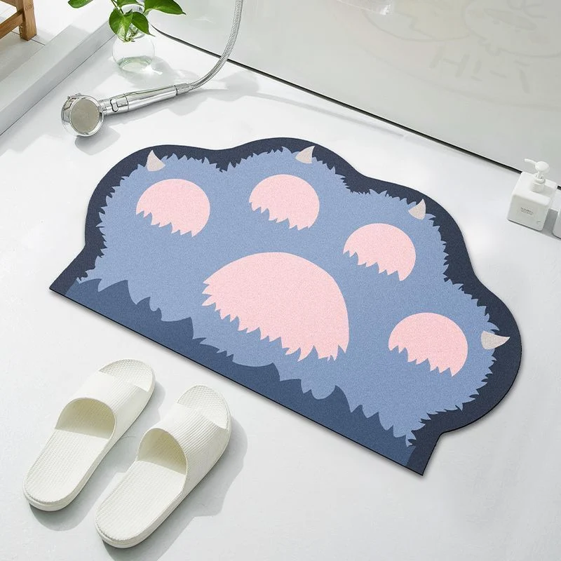 Cloud-Shaped Absorbent Microfiber Anti-Slip Bath Mat with Coastal Wave Print