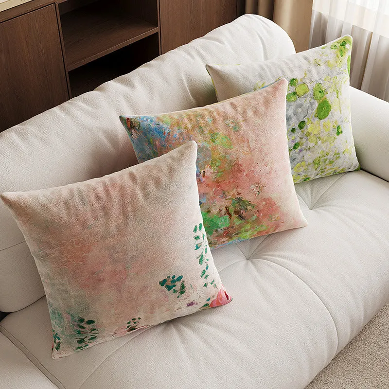 Abstract Textured Impressionist Velvet Throw Pillow Cover
