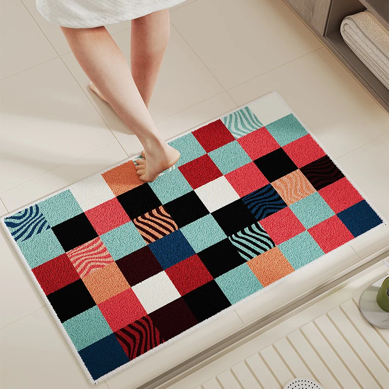 Absorbent Non-Slip Checkerboard Microfiber Bath and Door Mat